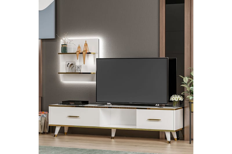 Rebelo TV-bord 180 cm - Hvid/Natur - TV-borde