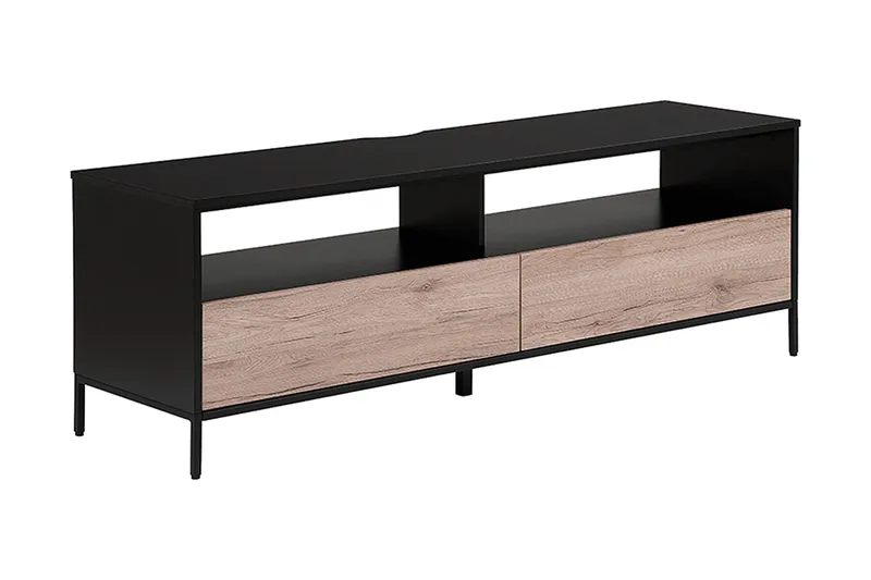 Revelle Fritstående TV-bord 150 cm med Opbevaring i Lyst Træ, Sort