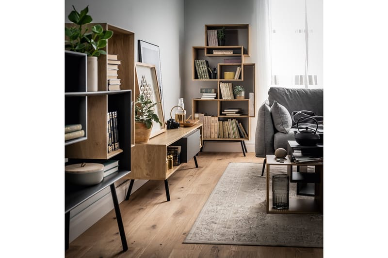 Ribbon TV-Bord 160 cm med Opbevaring Træ/Natur/Grå/Sort - VOX - Møbler - TV borde & mediemøbler - TV-borde