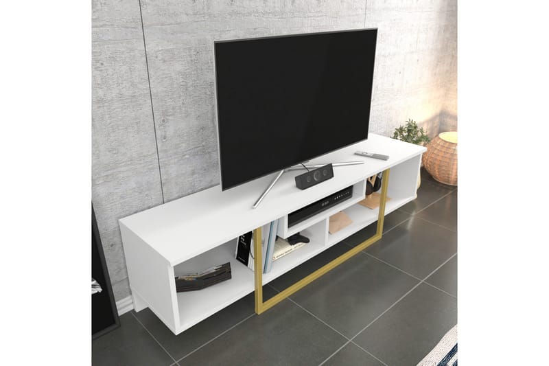 Rinorea Fritstående Tv-bord 150 cm med Opbevaring i Malet Træ - Hvid - Møbler - TV borde & mediemøbler - TV-borde