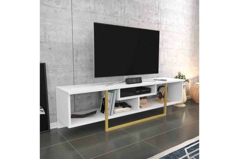Rinorea Fritstående Tv-bord 150 cm med Opbevaring i Malet Træ - Hvid - Møbler - TV borde & mediemøbler - TV-borde