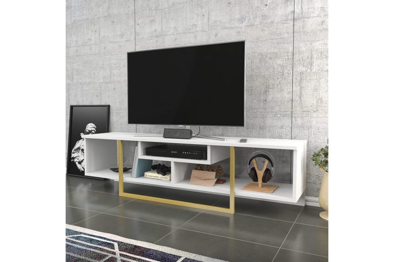 Rinorea Fritstående Tv-bord 150 cm med Opbevaring i Malet Træ - Hvid - Møbler - TV borde & mediemøbler - TV-borde