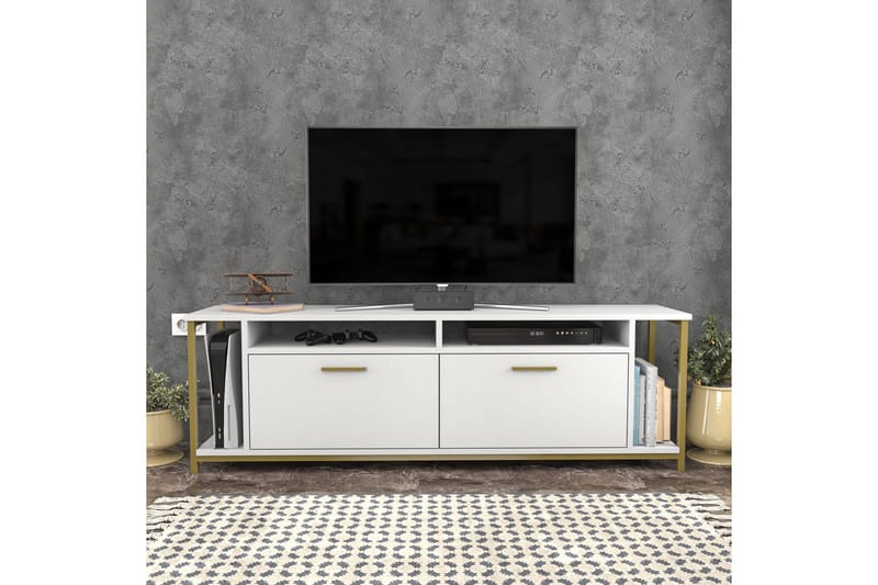 Rinorea Fritstående Tv-bord 160 cm med Opbevaring i Malet Træ - Hvid - Møbler - TV borde & mediemøbler - TV-borde