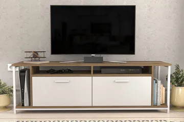 Rinorea Fritstående Tv-bord 160 cm med Opbevaring i Malet Træ - Hvid|Brun - Møbler - TV borde & mediemøbler - TV-borde