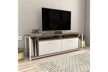 Rinorea Fritstående Tv-bord 160 cm med Opbevaring i Malet Træ - Hvid|Brun - Møbler - TV borde & mediemøbler - TV-borde