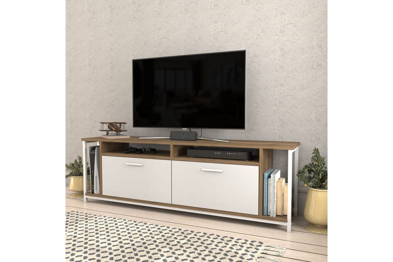 Rinorea Fritstående Tv-bord 160 cm med Opbevaring i Malet Træ - Hvid|Brun - Møbler - TV borde & mediemøbler - TV-borde