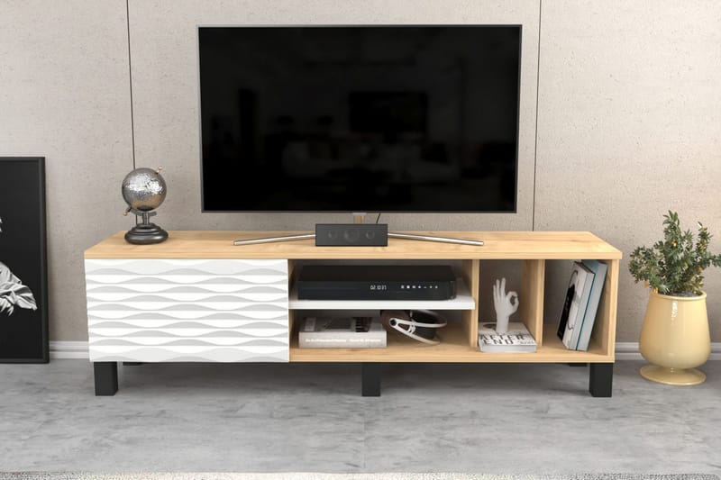 Rinorea Gulvstående Tv-bænk 140 cm med Opbevaring i Eg - Lysebrun - Møbler - TV borde & mediemøbler - TV-borde