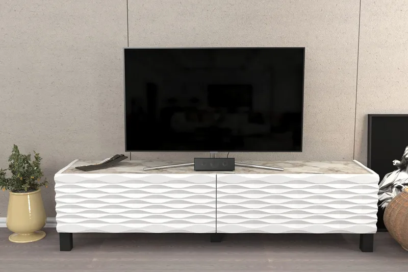 Rinorea Gulvstående TV-bænk 149,2 cm med Opbevaring i Malet Træ - Hvid - Møbler - TV borde & mediemøbler - TV-borde
