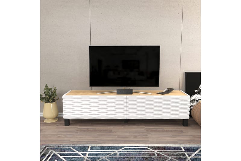 Rinorea Gulvstående TV-bænk 149,2x38 cm med Opbevaring i Eg - Hvid - Møbler - TV borde & mediemøbler - TV-borde