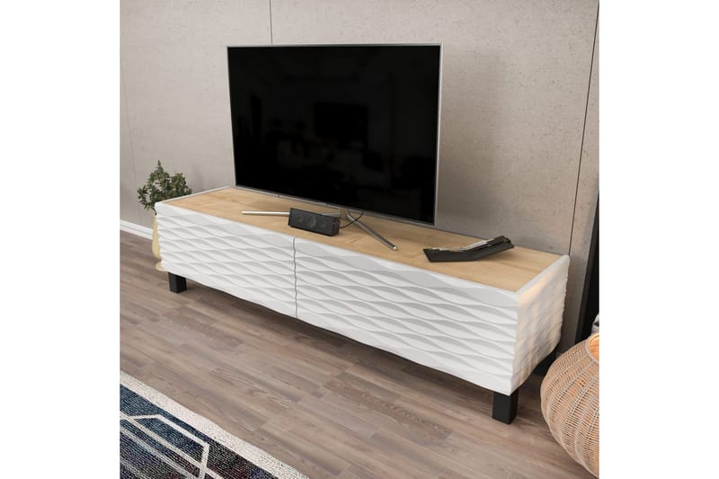 Rinorea Gulvstående TV-bænk 149,2x38 cm med Opbevaring i Eg - Hvid - Møbler - TV borde & mediemøbler - TV-borde