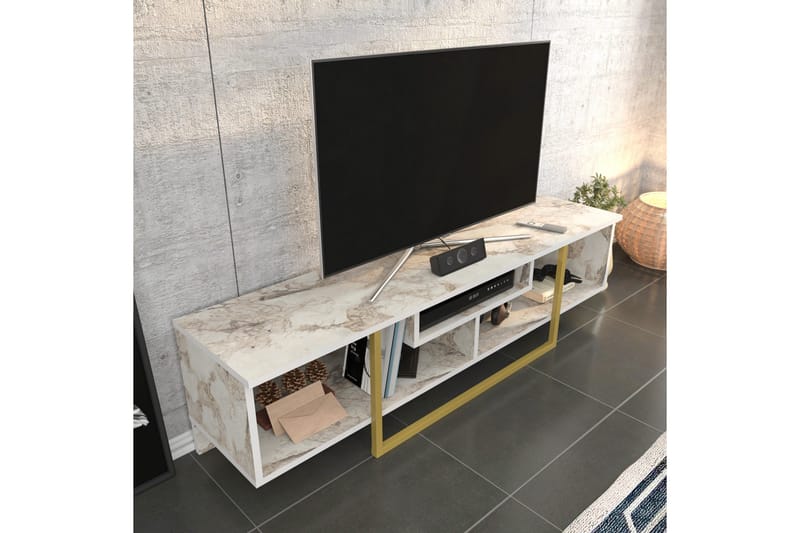 Rinorea Gulvstående TV-bænk 150 cm i Træ med Metalunderstel og Opbevaring - Hvid - Møbler - TV borde & mediemøbler - TV-borde
