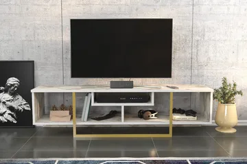Rinorea Gulvstående TV-bænk 150 cm i Træ med Metalunderstel og Opbevaring - Hvid - Møbler - TV borde & mediemøbler - TV-borde