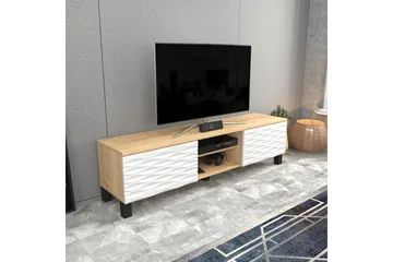 Rinorea Gulvstående TV-bænk 150 cm med Opbevaring i Eg - Hvid - Møbler - TV borde & mediemøbler - TV-borde