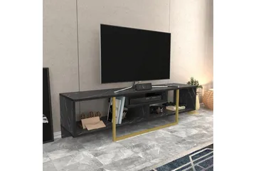 Rinorea Gulvstående TV-bænk 150 cm med Opbevaring i Malet Træ med Gulddetaljer - Sort - Møbler - TV borde & mediemøbler - TV-borde