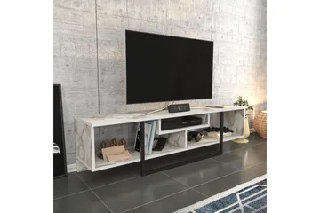 Rinorea Gulvstående TV-bænk 150 cm med Opbevaring i Malet Træ med Marmorlook - Hvid - Møbler - TV borde & mediemøbler - TV-borde