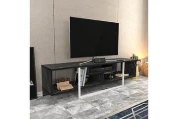Rinorea Gulvstående TV-bænk 150 cm med Opbevaring i Malet Træ og Marmorlook - Sort - Møbler - TV borde & mediemøbler - TV-borde