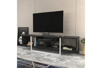 Rinorea Gulvstående TV-bænk 150 cm med Opbevaring i Malet Træ og Marmorlook - Sort - Møbler - TV borde & mediemøbler - TV-borde
