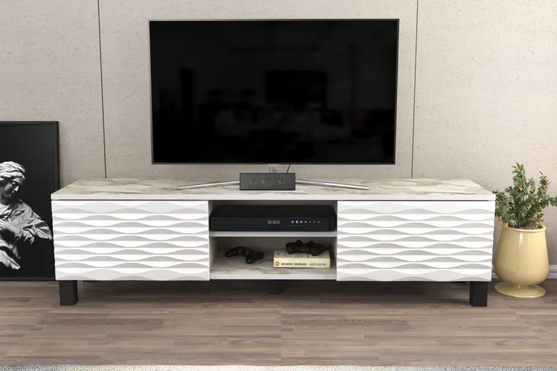 Rinorea Gulvstående TV-bænk 150 cm med Opbevaring i Træ - Hvid - Møbler - TV borde & mediemøbler - TV-borde