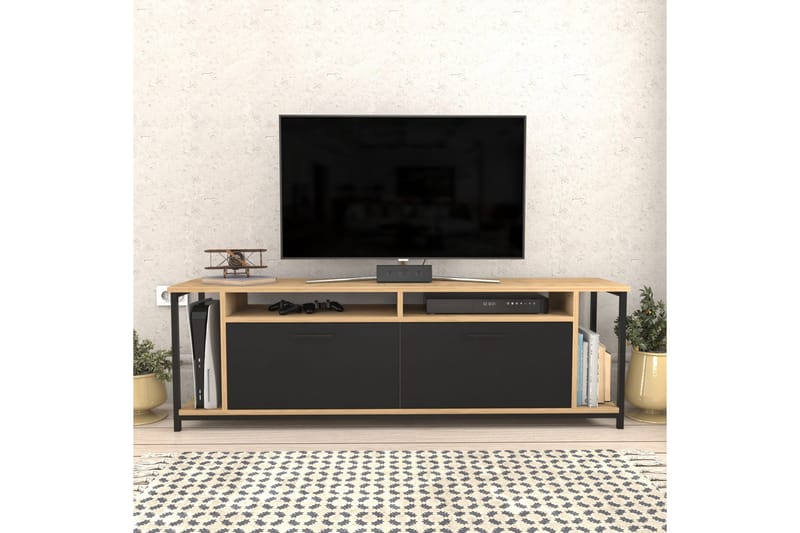 Rinorea Gulvstående TV-bænk 160 cm med Opbevaring i Mørkt Træ - Sort - Møbler - TV borde & mediemøbler - TV-borde
