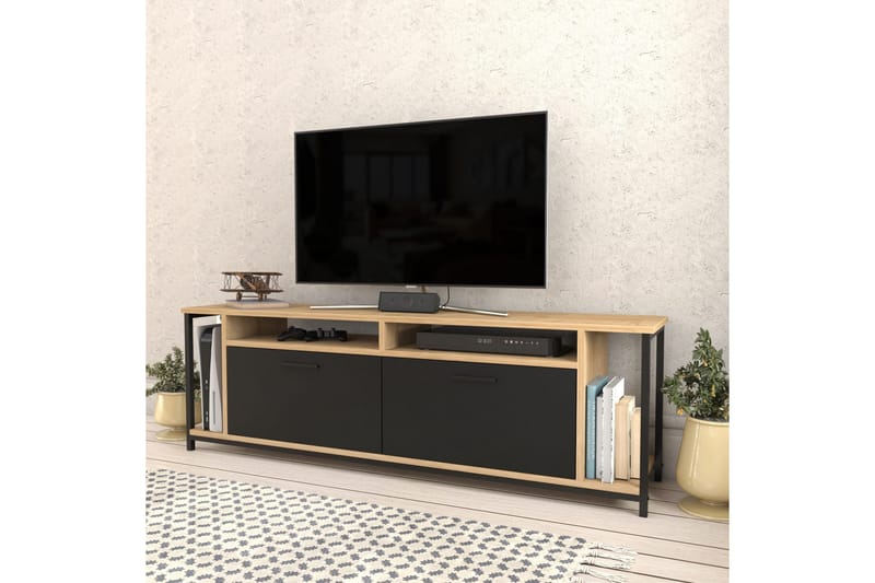 Rinorea Gulvstående TV-bænk 160 cm med Opbevaring i Mørkt Træ - Sort - Møbler - TV borde & mediemøbler - TV-borde