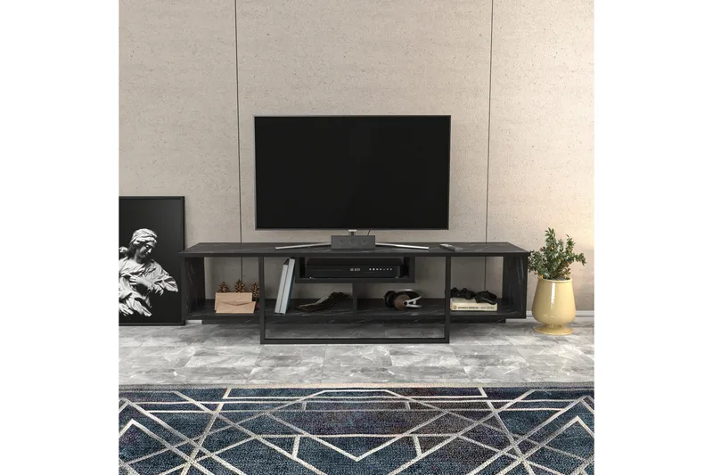 Rinorea Gulvstående Tv-bord 150 cm med Opbevaring i Malet Træ - Sort - Møbler - TV borde & mediemøbler - TV-borde