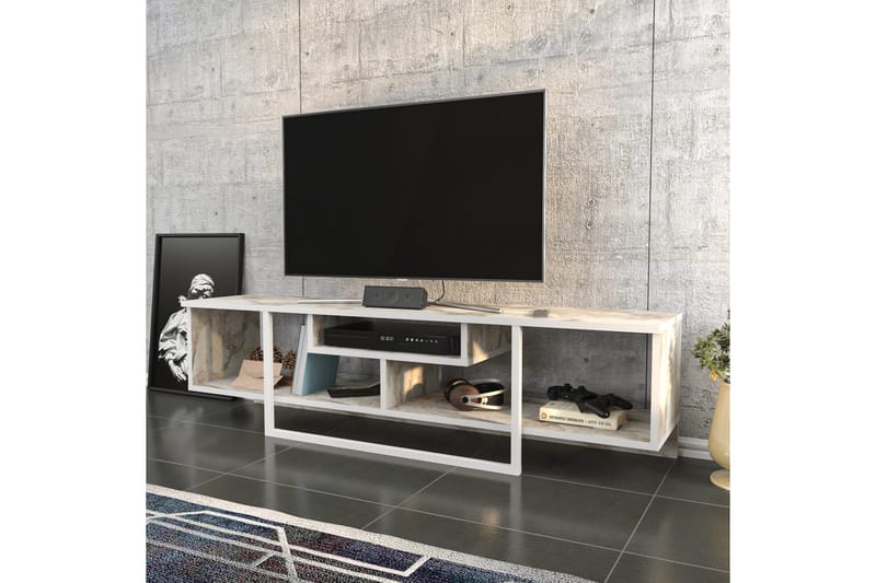 Rinorea Gulvstående Tv-bord 150 cm med Opbevaring i Træ - Hvid - Møbler - TV borde & mediemøbler - TV-borde