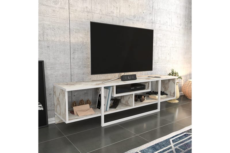 Rinorea Gulvstående Tv-bord 150 cm med Opbevaring i Træ - Hvid - Møbler - TV borde & mediemøbler - TV-borde