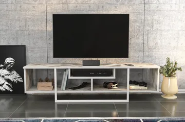 Rinorea Gulvstående Tv-bord 150 cm med Opbevaring i Træ - Hvid - Møbler - TV borde & mediemøbler - TV-borde