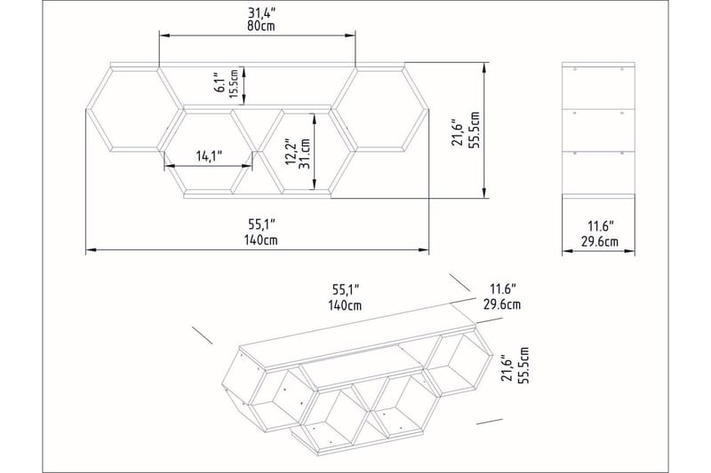 Rinorea TV-Bord 140x55,5 cm - Hvid - TV-borde