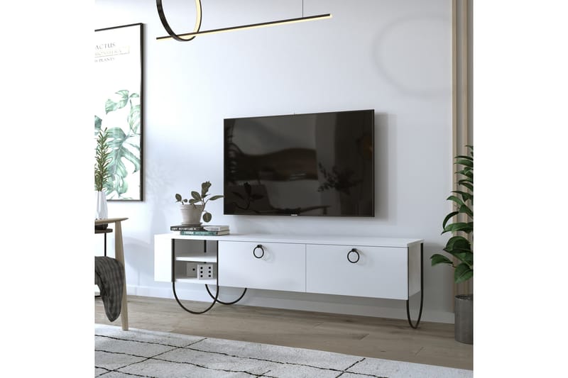 Riskalen Gulvstående TV-bænk 150 cm med Opbevaring i Malet Træ - Hvid - Møbler - TV borde & mediemøbler - TV-borde