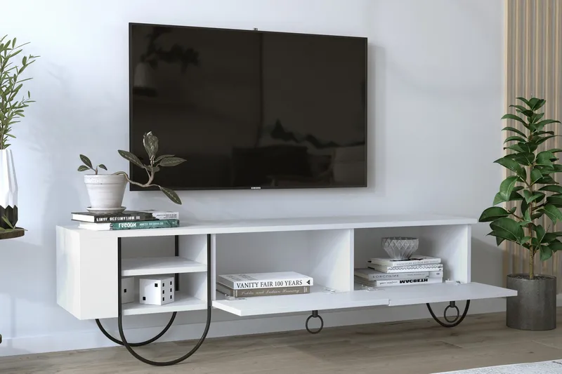 Riskalen Gulvstående TV-bænk 150 cm med Opbevaring i Malet Træ - Hvid - Møbler - TV borde & mediemøbler - TV-borde