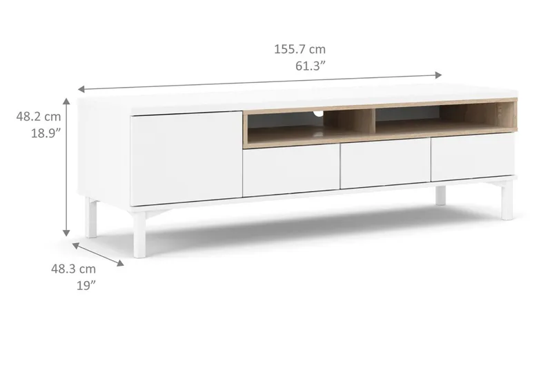 Roomers TV-Bord 155,7 cm - Hvid/Eg - Møbler - TV borde & mediemøbler - TV-borde