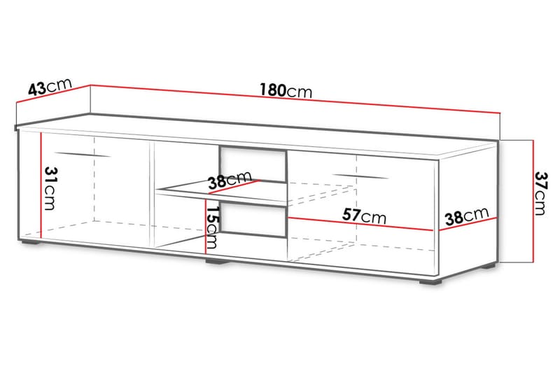 Ruskelsby TV-Bord 180 cm - Eg/Sort - TV-borde