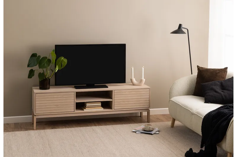 Sakie Gulvstående Tv-bænk 160 cm med Opbevaring i Lyst Træ - Lysebeige - Møbler - TV borde & mediemøbler - TV-borde