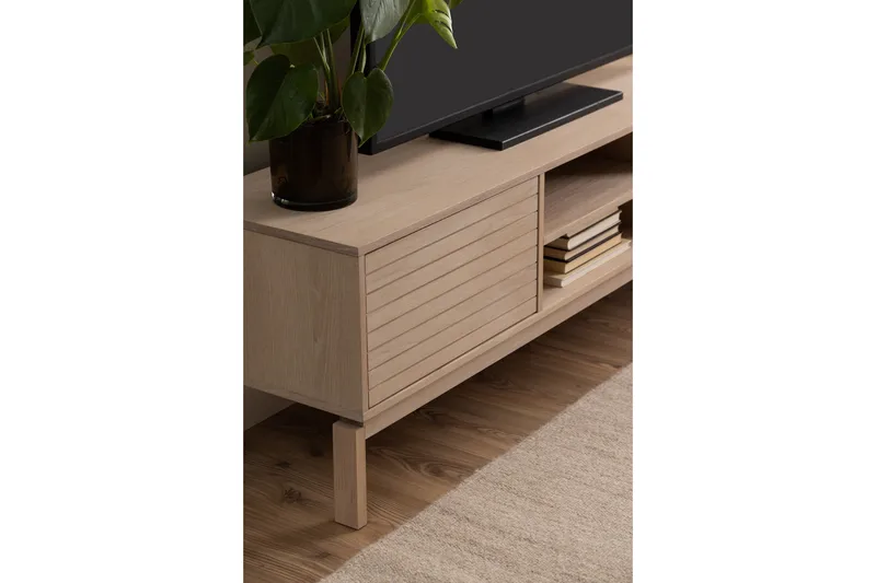 Sakie Gulvstående Tv-bænk 160 cm med Opbevaring i Lyst Træ - Lysebeige - Møbler - TV borde & mediemøbler - TV-borde
