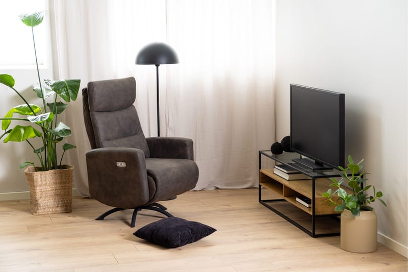Sakila Gulvstående Tv-bænk 120 cm med Opbevaring i Metal med Træhylde - Sort - Møbler - TV borde & mediemøbler - TV-borde