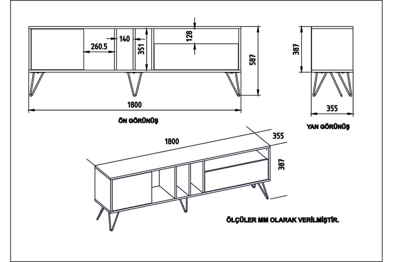 Schwefel TV-Bord 180 cm - Valnød|Sort|Hvid - TV-borde