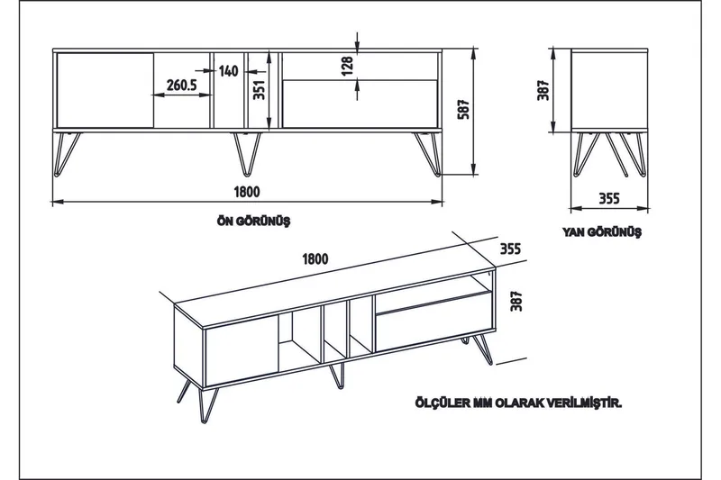 Schwefel TV-Bord 180 cm - Valnød|Sort|Hvid - Møbler - TV borde & mediemøbler - TV-borde