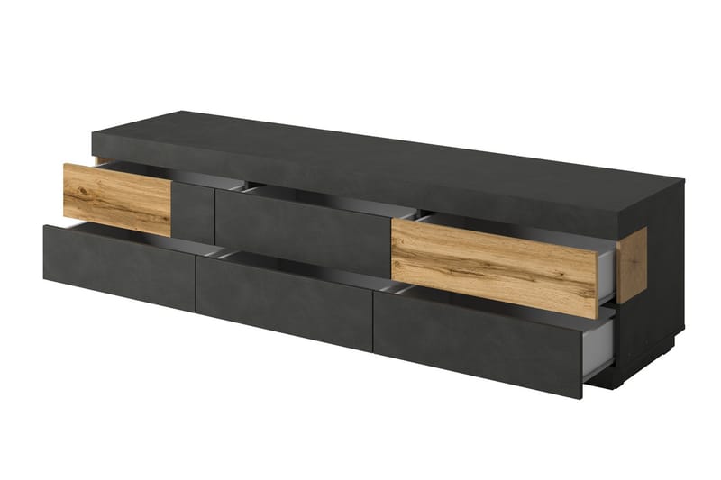 Silke Modern Gulvstående TV-bord 206 cm med Opbevaring i Eg - Antracit - Møbler - TV borde & mediemøbler - TV-borde