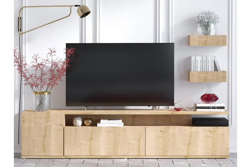 Sinox Gulvstående TV-bænk 180 cm med Opbevaring i Malet Træ, Lysebrun