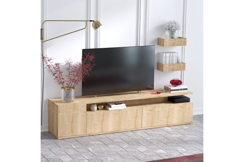 Sinox Gulvstående TV-bænk 180 cm med Opbevaring i Malet Træ - Lysebrun - Møbler - TV borde & mediemøbler - TV-borde