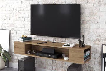 Skuteryd Vægmonteret TV-Bænk 135 cm med Opbevaring i Mørkt Træ - Brun - Møbler - TV borde & mediemøbler - TV-borde
