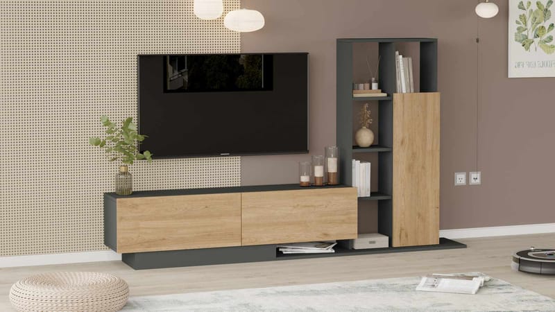 TV-bord Skye Decor Eska (201,2 x 123,6 x 29,5 cm) Natur antracit - Natur og antracit - Møbler - TV borde & mediemøbler - TV-skab