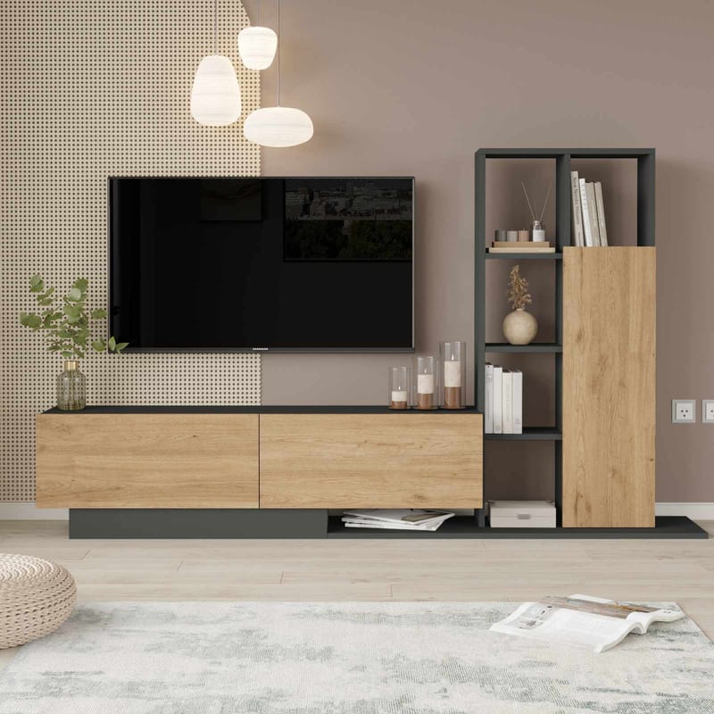 TV-bord Skye Decor Eska (201,2 x 123,6 x 29,5 cm) Natur antracit - Natur og antracit - Møbler - TV borde & mediemøbler - TV-skab