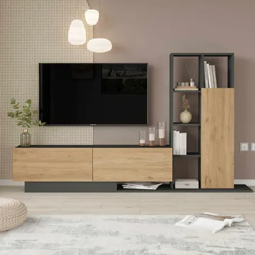 TV-bord Skye Decor Eska (201,2 x 123,6 x 29,5 cm) Natur antracit - Natur/Antracit - Møbler - TV borde & mediemøbler - TV-skab