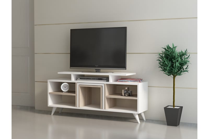 Sqandie Fritstående Tv-bord 120 cm med Opbevaring i Malet Træ - Hvid - Møbler - TV borde & mediemøbler - TV-borde
