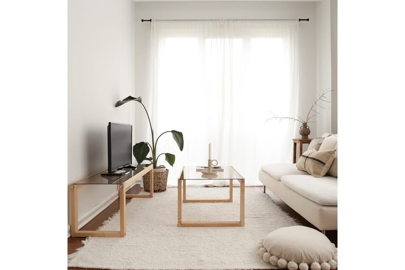 Sqandie Fritstående Tv-bord 130 cm i Glas med Træramme - Brun - Møbler - TV borde & mediemøbler - TV-borde