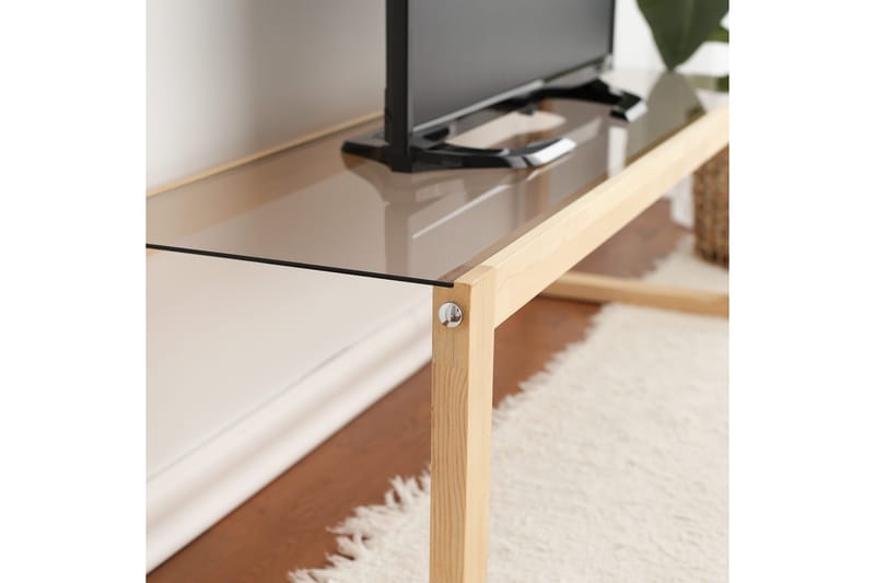 Sqandie Fritstående Tv-bord 130 cm i Glas med Træramme - Brun - Møbler - TV borde & mediemøbler - TV-borde