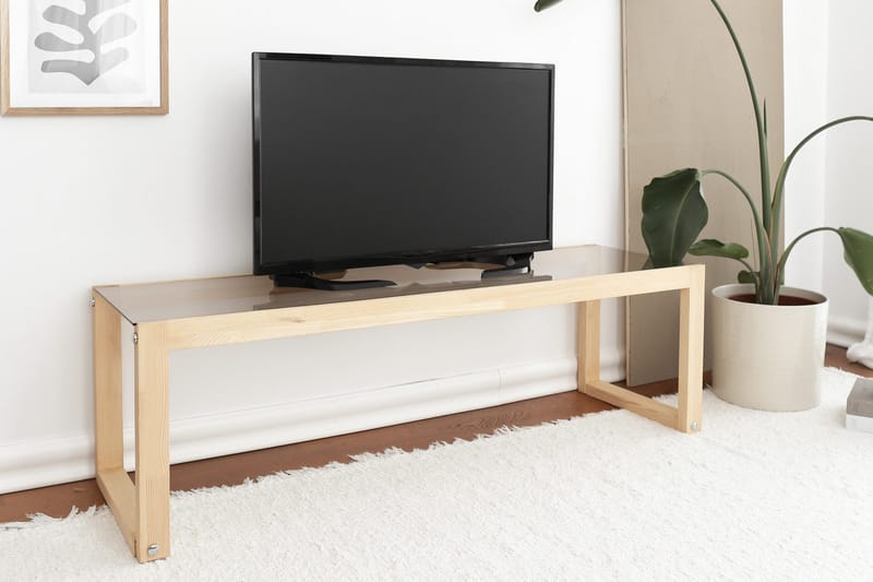 Sqandie Fritstående Tv-bord 130 cm i Glas med Træramme - Brun - Møbler - TV borde & mediemøbler - TV-borde