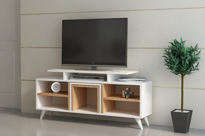 Sqandie TV-Bord 120 cm - Vit/teak - TV-borde